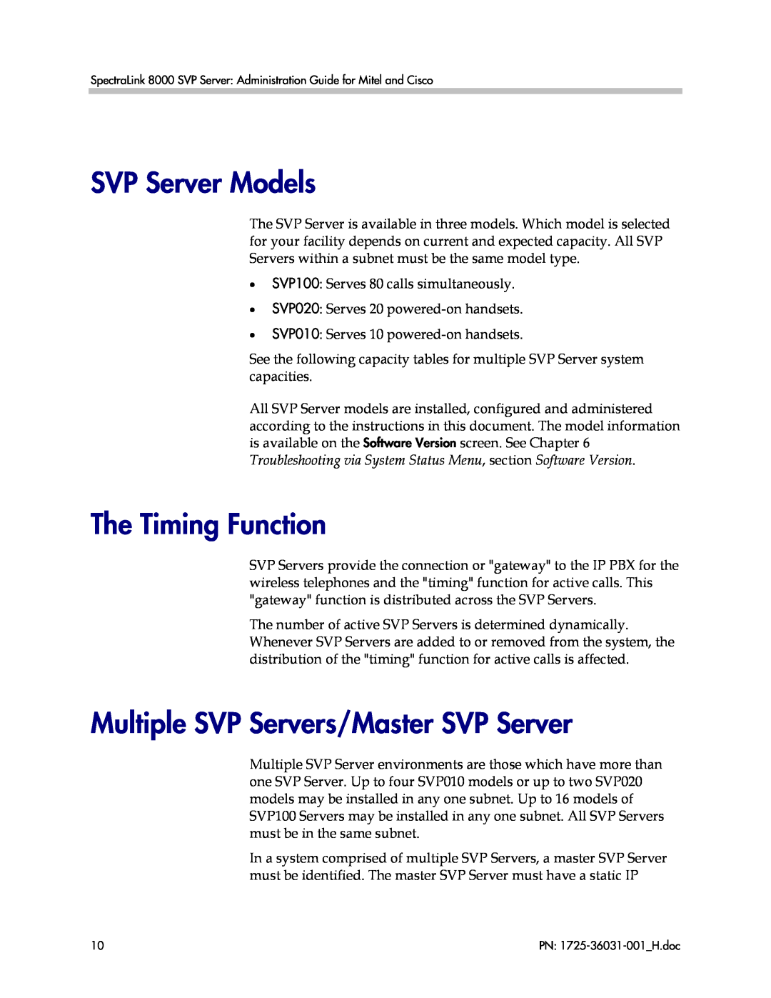 Polycom VP010, 1725-36031-001 manual SVP Server Models, The Timing Function, Multiple SVP Servers/Master SVP Server 