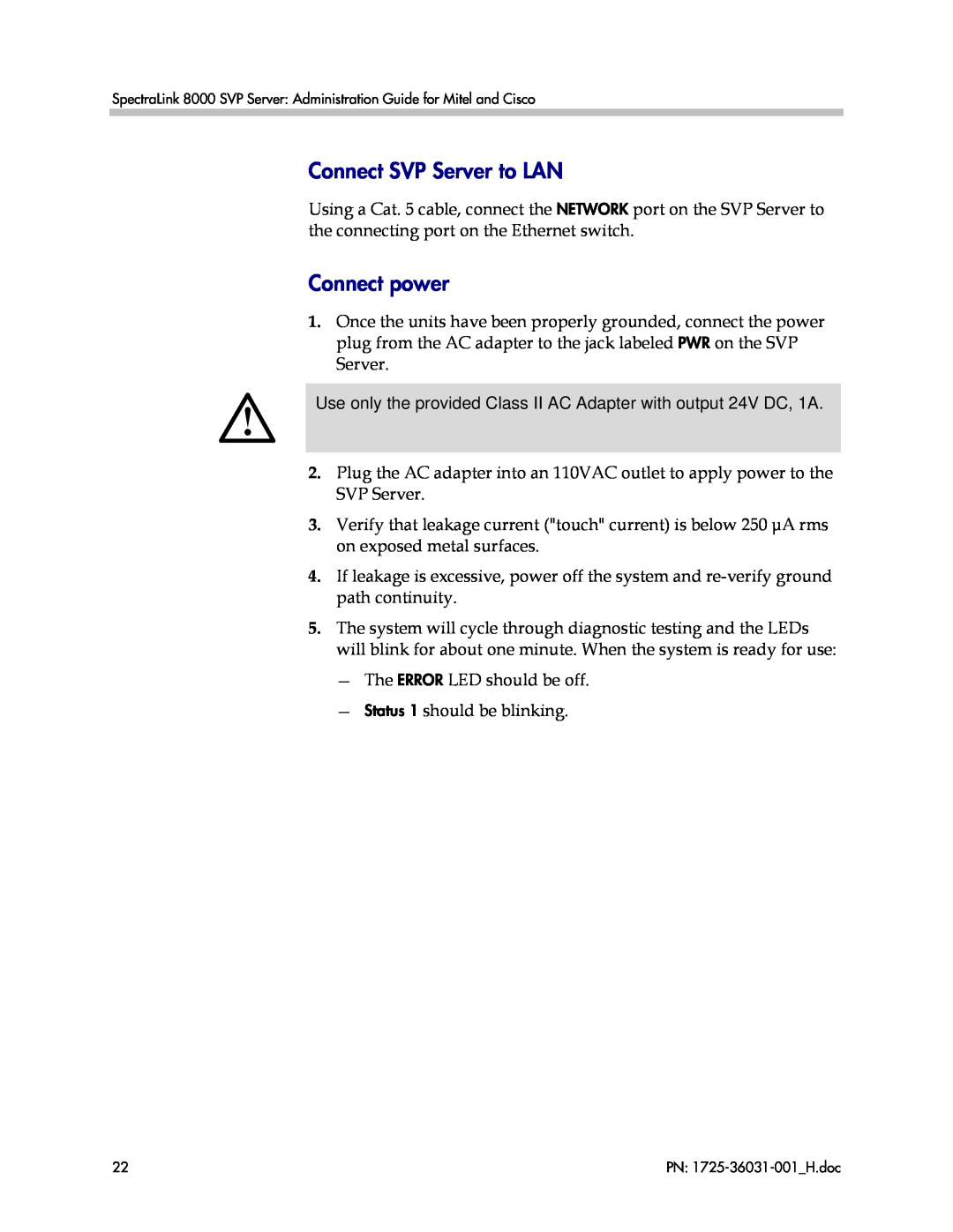 Polycom VP010, 1725-36031-001 manual Connect SVP Server to LAN, Connect power 