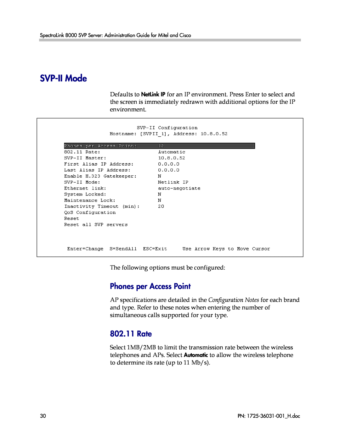 Polycom VP010, 1725-36031-001 manual SVP-II Mode, Phones per Access Point, Rate 