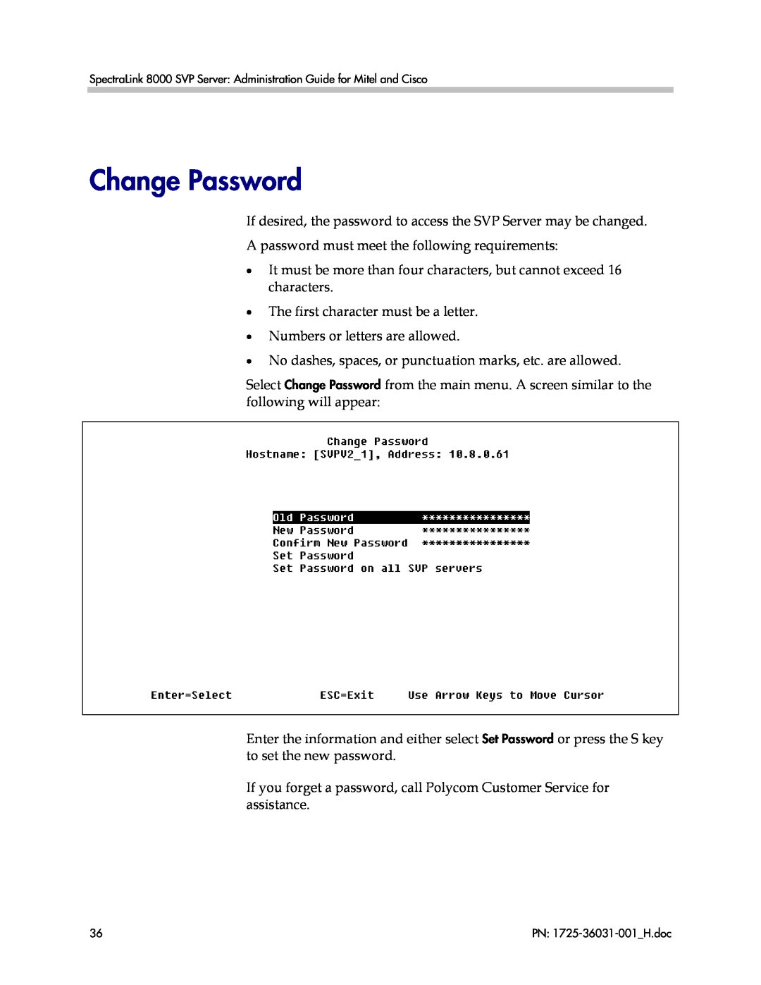 Polycom VP010, 1725-36031-001 manual Change Password 