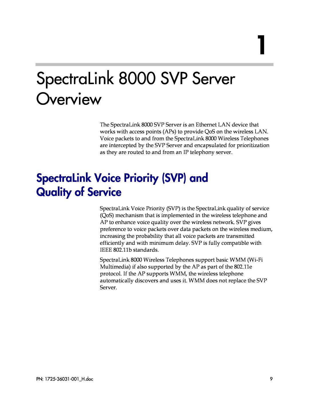 Polycom 1725-36031-001, VP010 SpectraLink 8000 SVP Server Overview, SpectraLink Voice Priority SVP and Quality of Service 