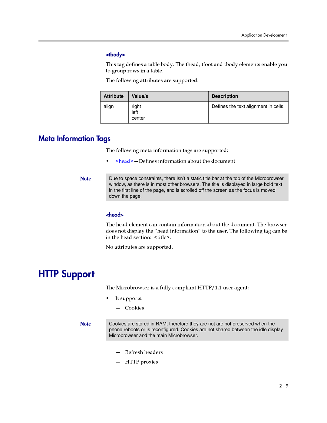 Polycom VR-6000 manual Http Support, Meta Information Tags, Microbrowser and the main Microbrowser 