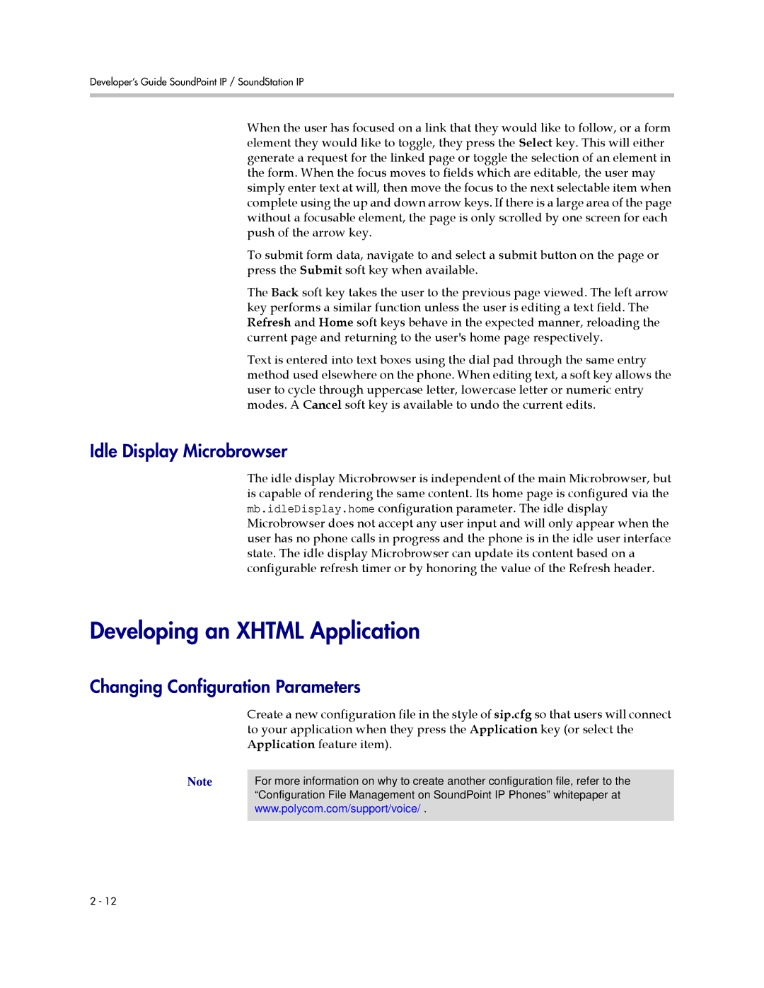 Polycom VR-6000 manual Developing an Xhtml Application, Idle Display Microbrowser, Changing Configuration Parameters 