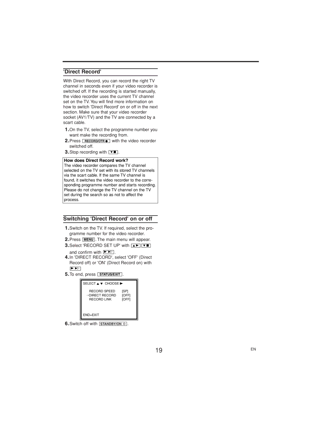 Polycom VR630/07 manual Switching Direct Record on or off, How does Direct Record work? 