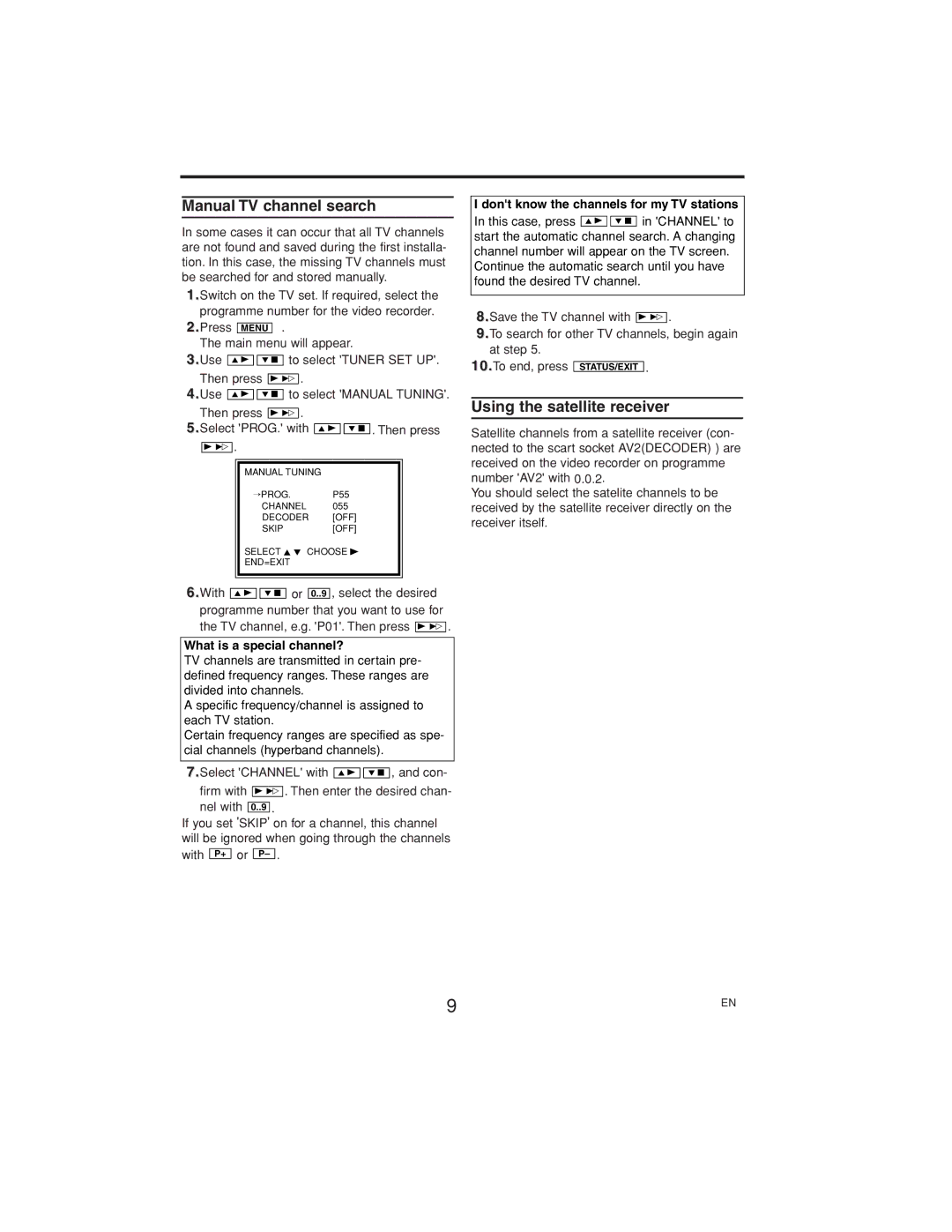 Polycom VR630/07 manual Manual TV channel search, Using the satellite receiver, What is a special channel? 