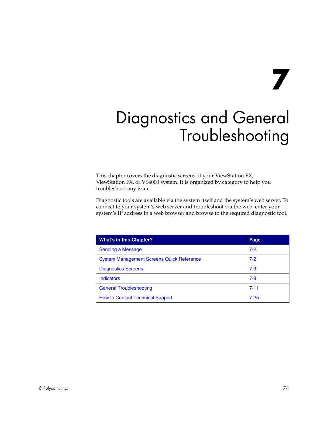 Polycom VS4000 manual Diagnostics and General Troubleshooting, What’s in this Chapter? 