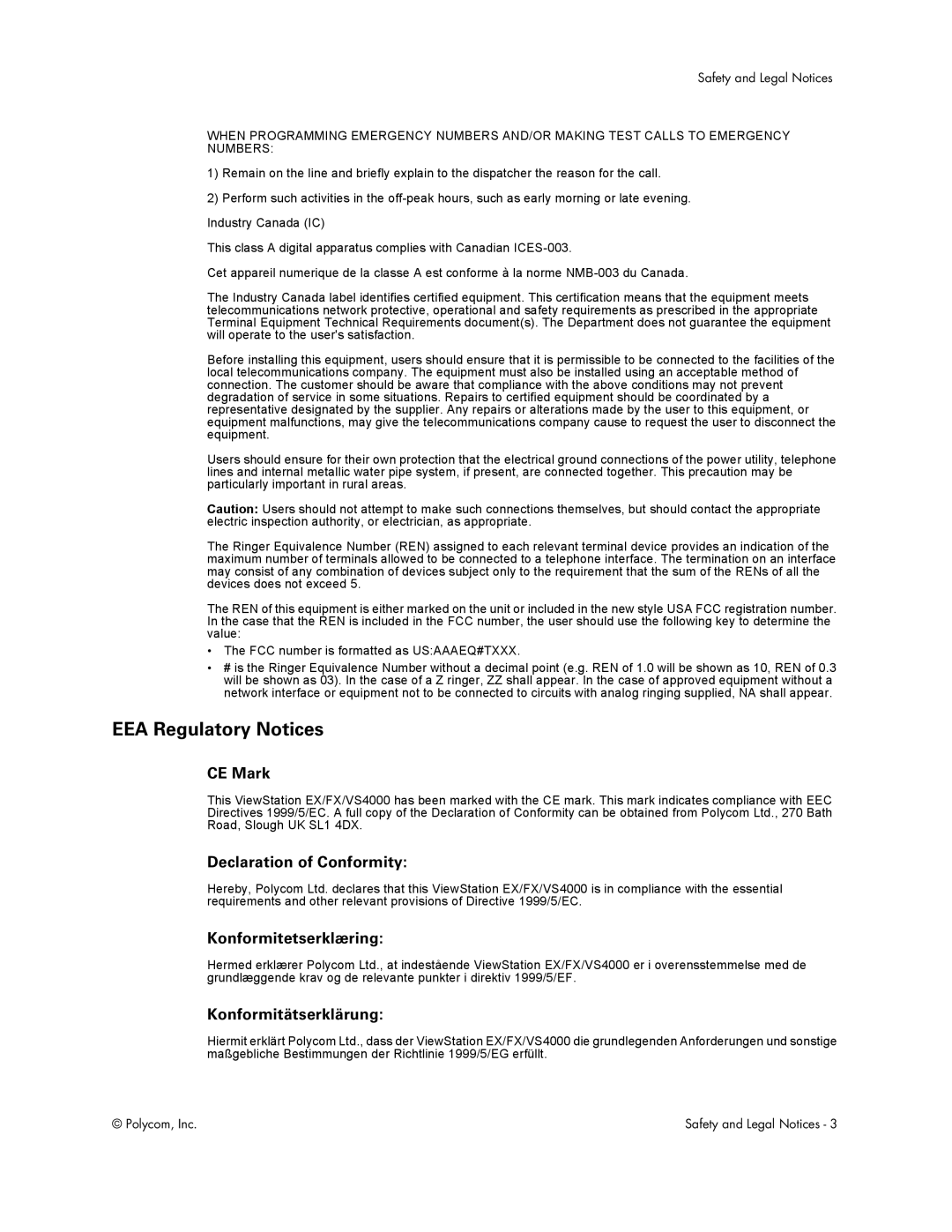 Polycom VS4000 manual EEA Regulatory Notices 