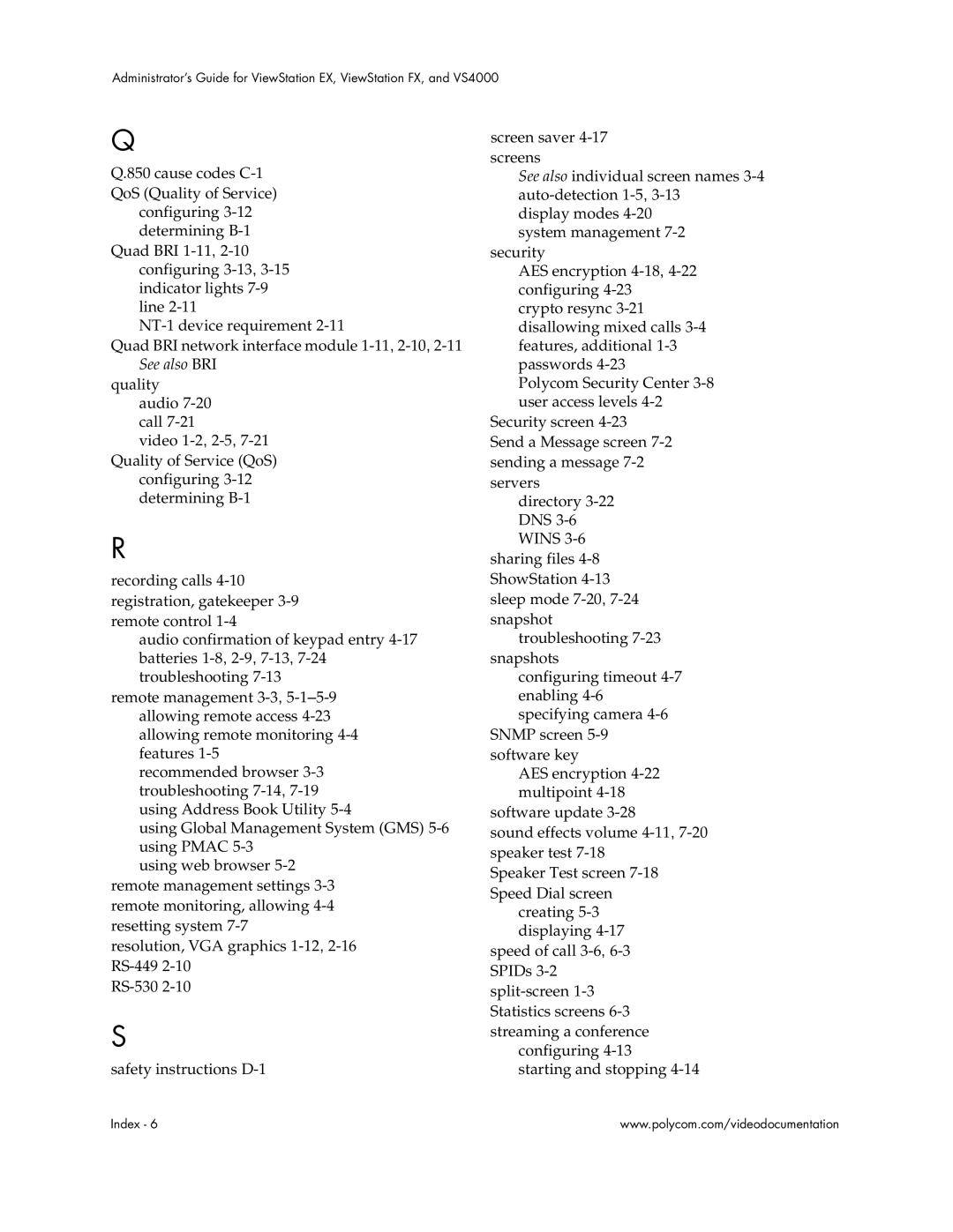 Polycom VS4000 manual Index 