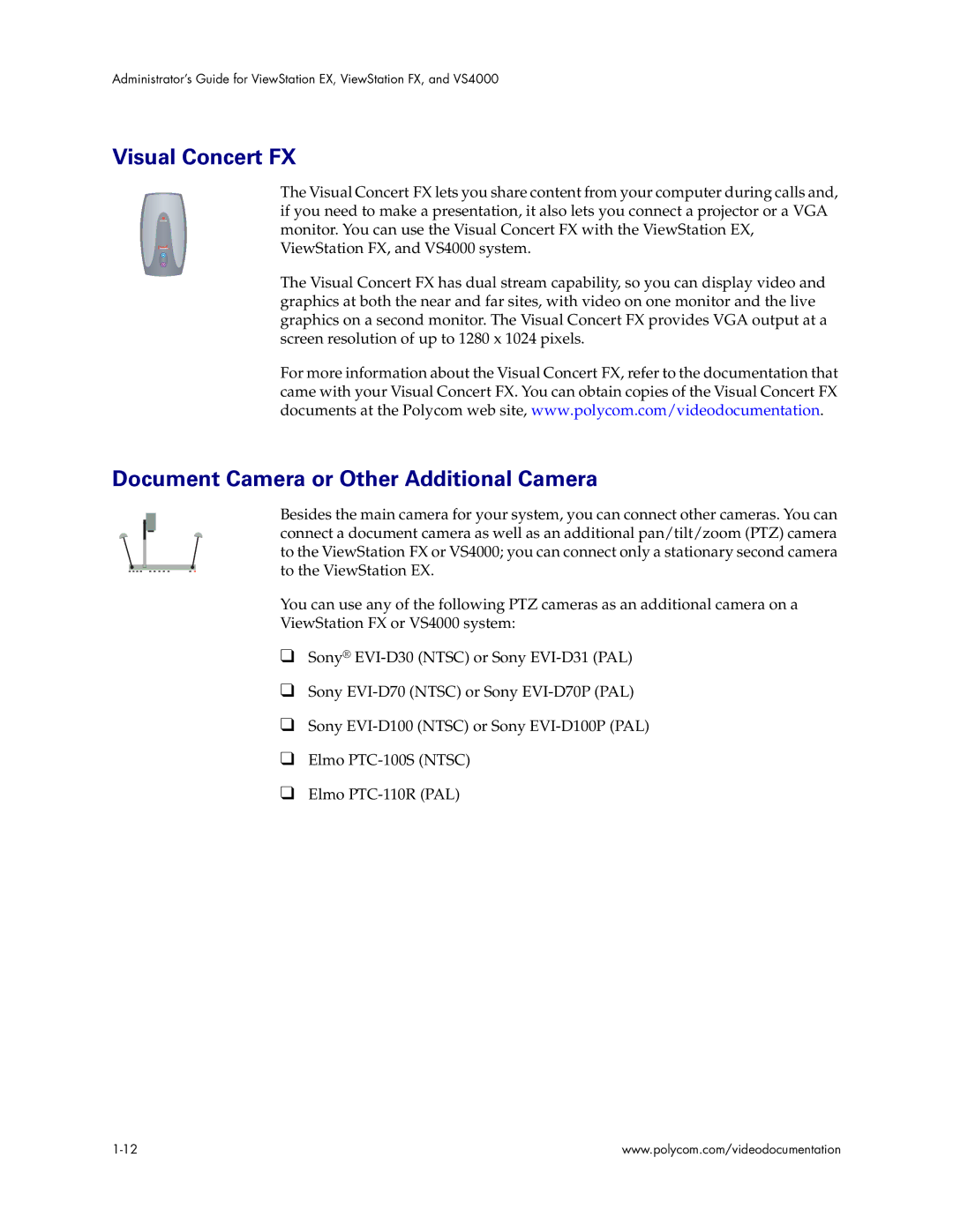 Polycom VS4000 manual Visual Concert FX, Document Camera or Other Additional Camera 