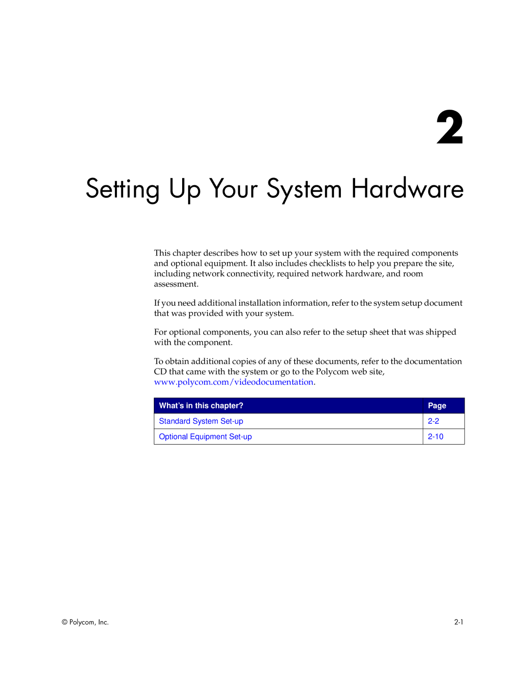 Polycom VS4000 manual Setting Up Your System Hardware, What’s in this chapter? 