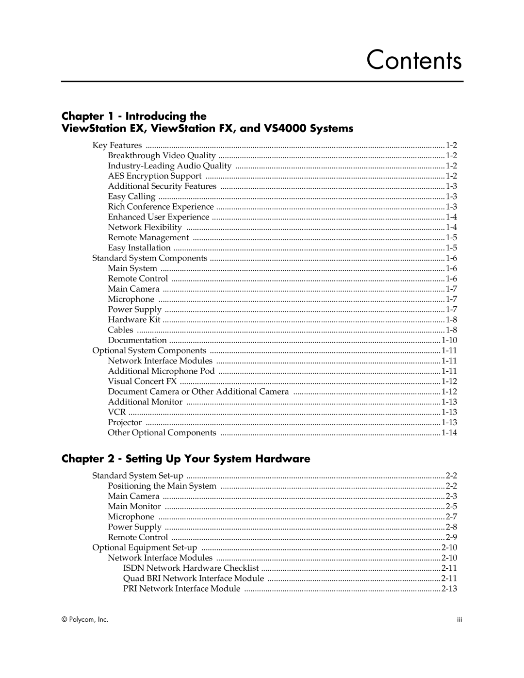 Polycom VS4000 manual Contents 