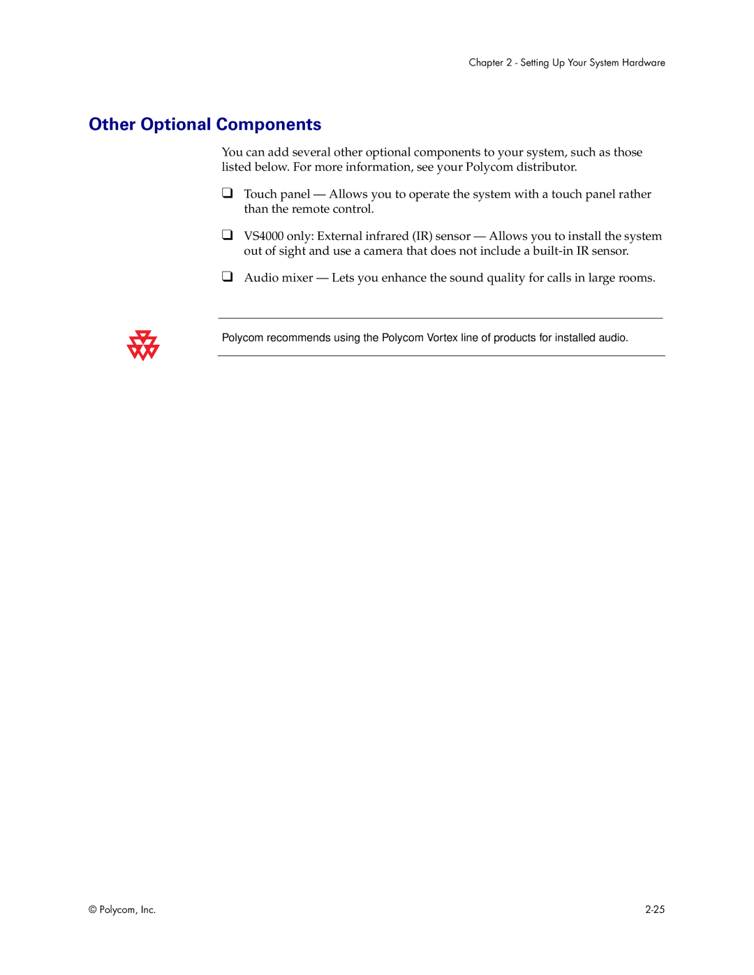 Polycom VS4000 manual Other Optional Components 