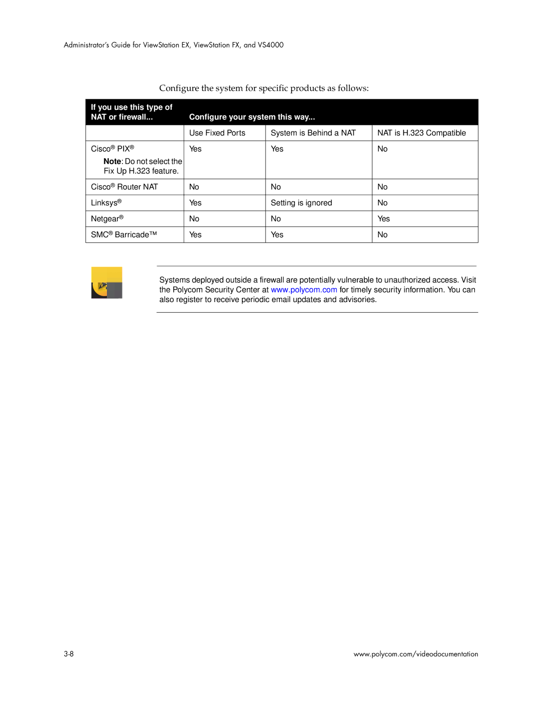 Polycom VS4000 manual Configure the system for specific products as follows 