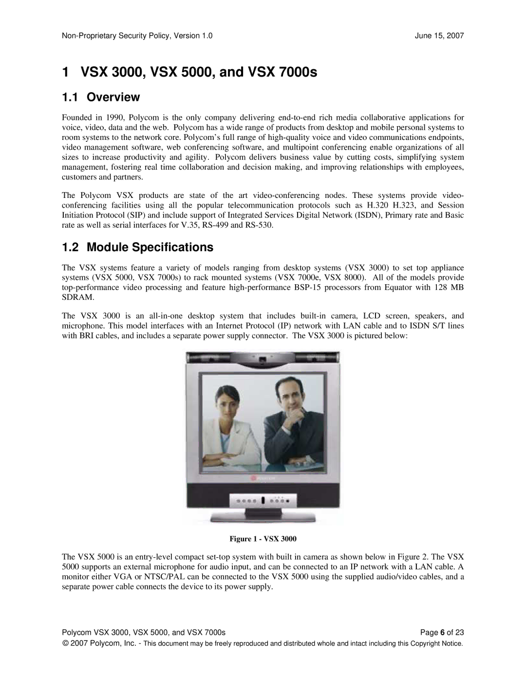 Polycom manual VSX 3000, VSX 5000, and VSX 7000s, Overview, Module Specifications 