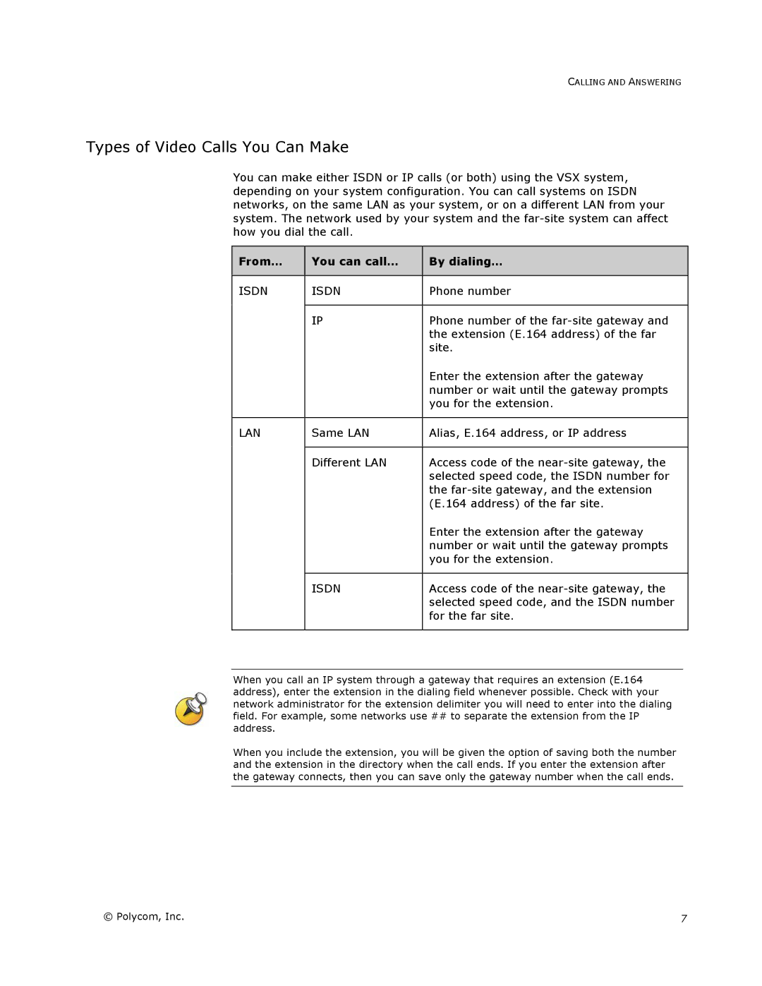 Polycom VSX Series manual Types of Video Calls You Can Make, From… You can call… By dialing… 