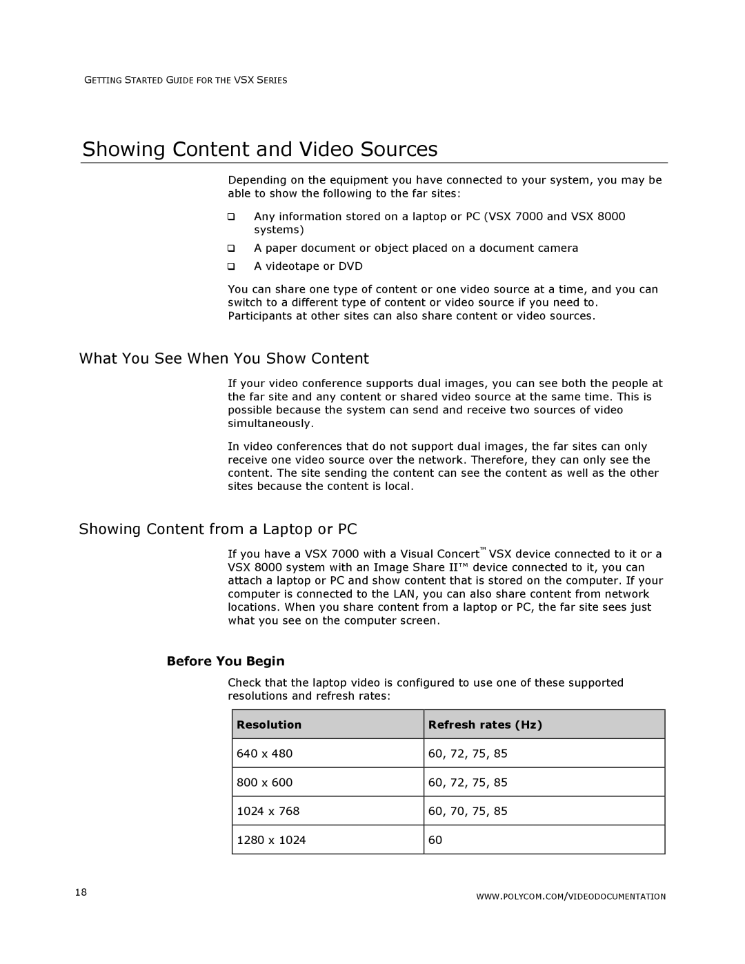 Polycom VSX Series manual Showing Content and Video Sources, What You See When You Show Content, Before You Begin 