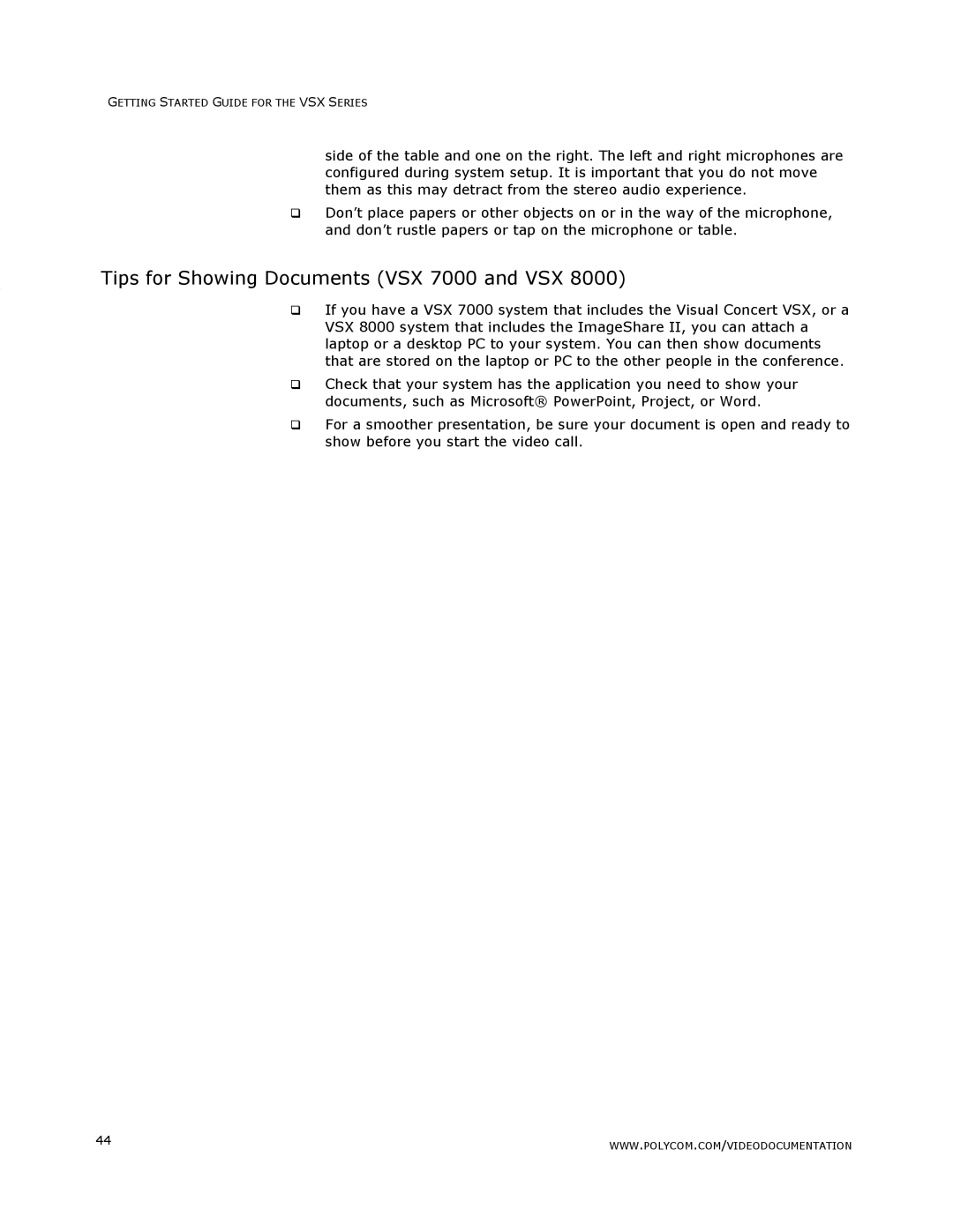 Polycom VSX Series manual Tips for Showing Documents VSX 7000 and VSX 