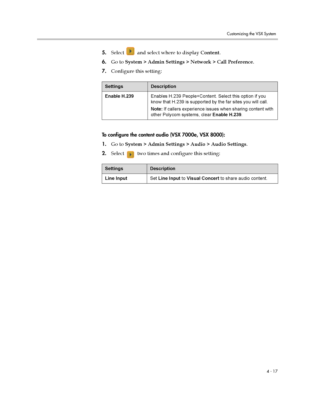 Polycom VSX Series manual Select and select where to display Content, Configure this setting 