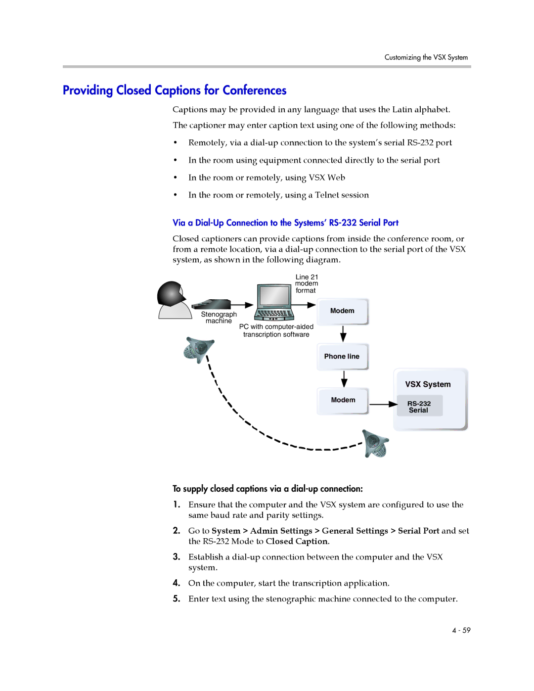 Polycom VSX Series manual Providing Closed Captions for Conferences 