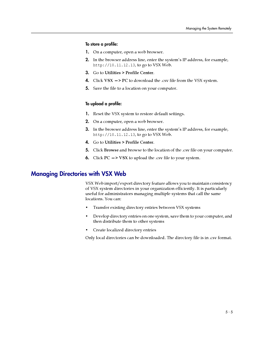 Polycom VSX Series manual Managing Directories with VSX Web, Go to Utilities Profile Center 