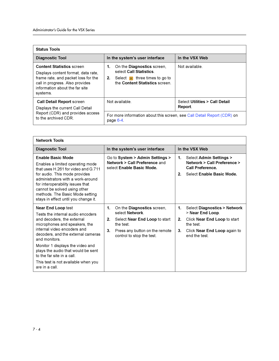 Polycom VSX Series manual Call Detail Report screen, Select Utilities Call Detail, Network Call Preference, Near End Loop 