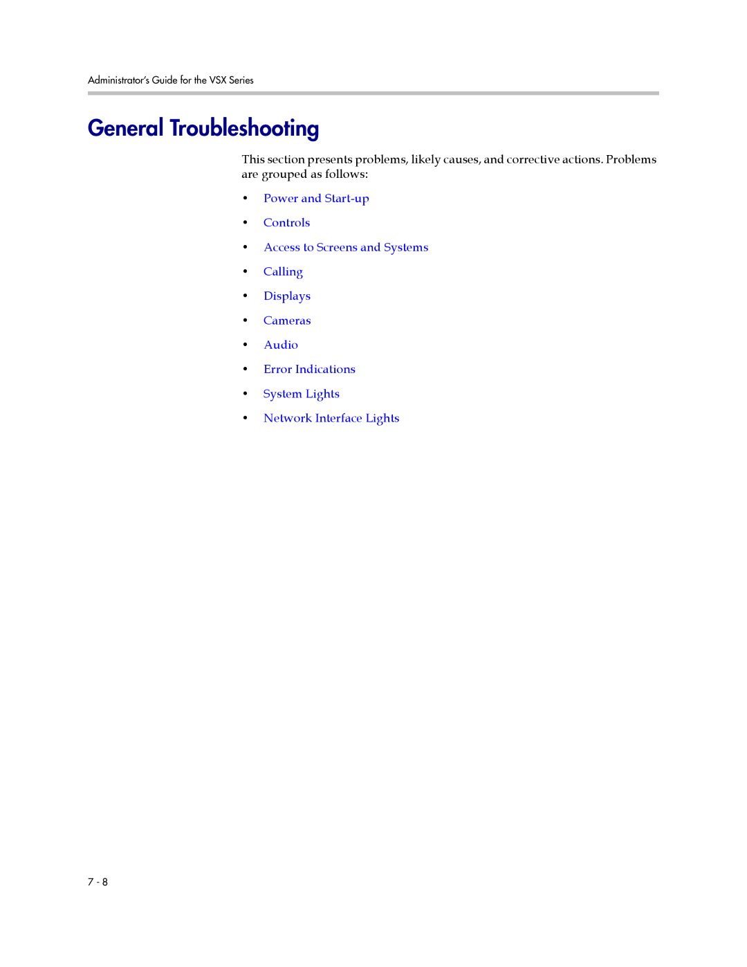 Polycom VSX Series manual General Troubleshooting 