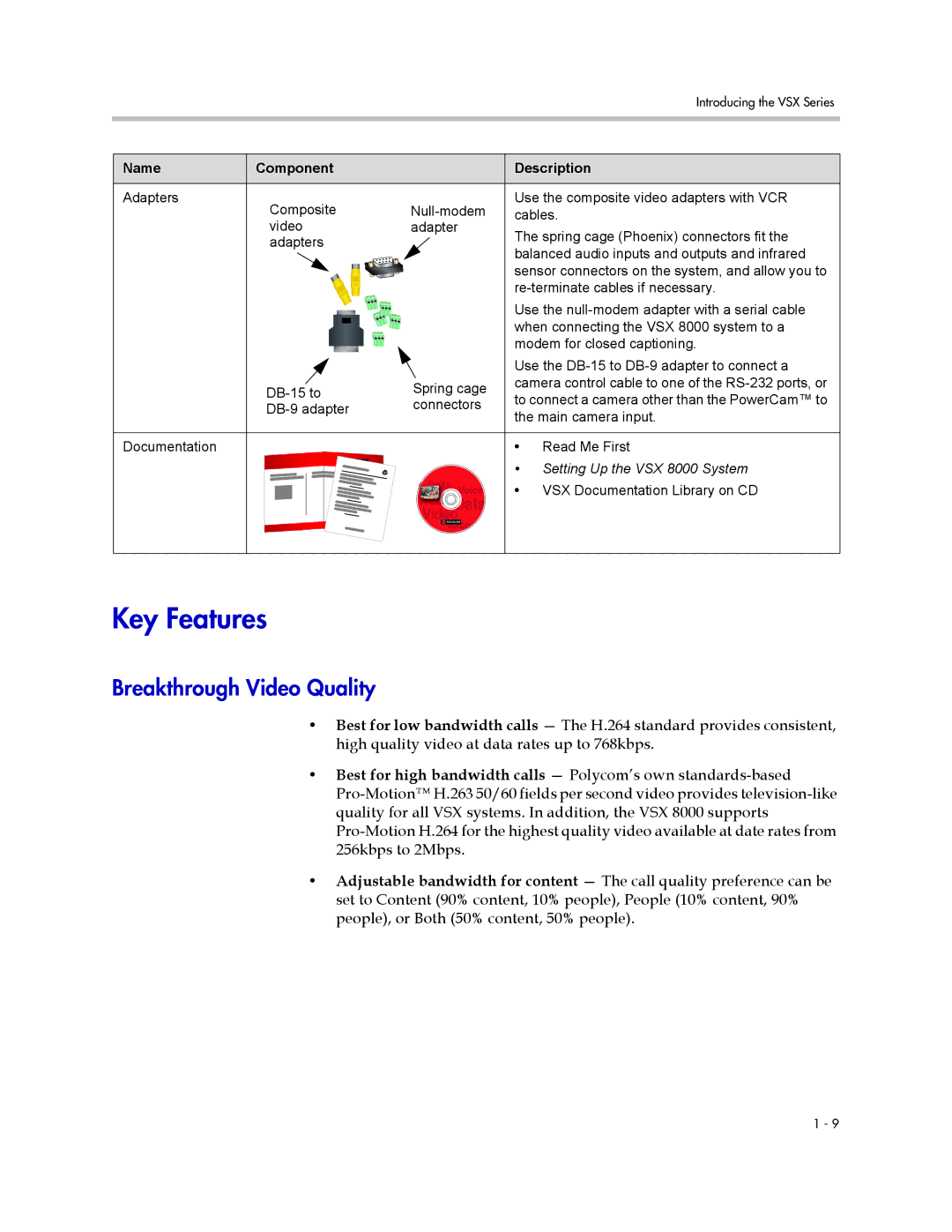 Polycom VSX Series manual Key Features, Breakthrough Video Quality 