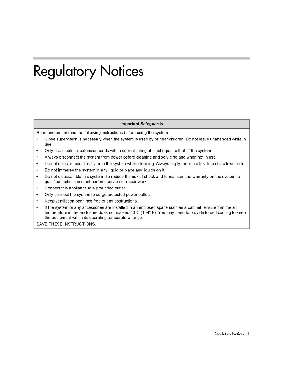 Polycom VSX Series manual Regulatory Notices, Important Safeguards 