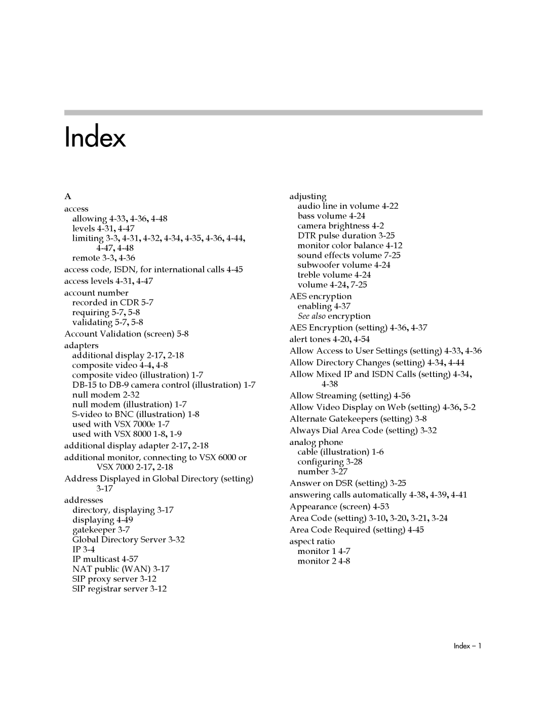 Polycom VSX Series manual Index 