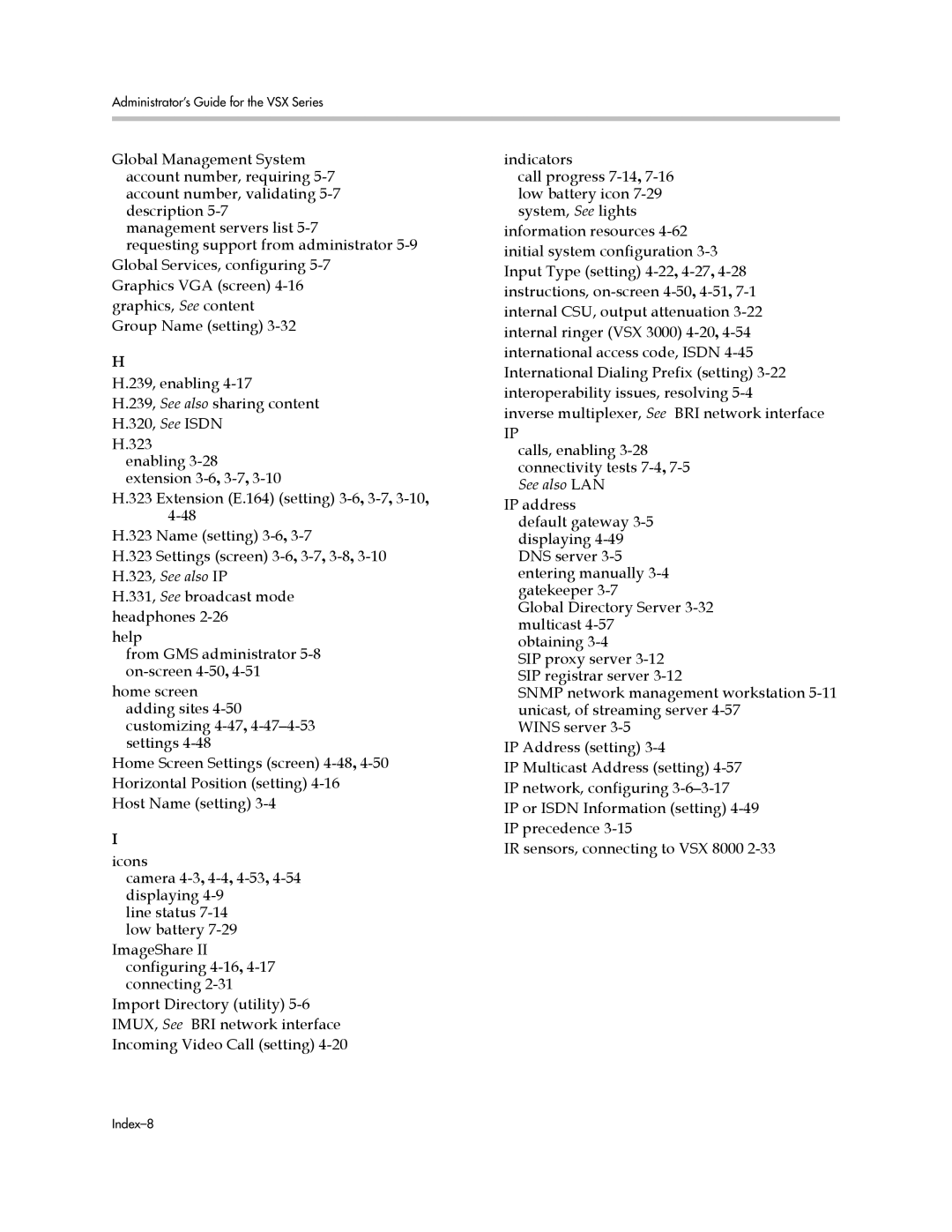 Polycom VSX Series manual Index-8 