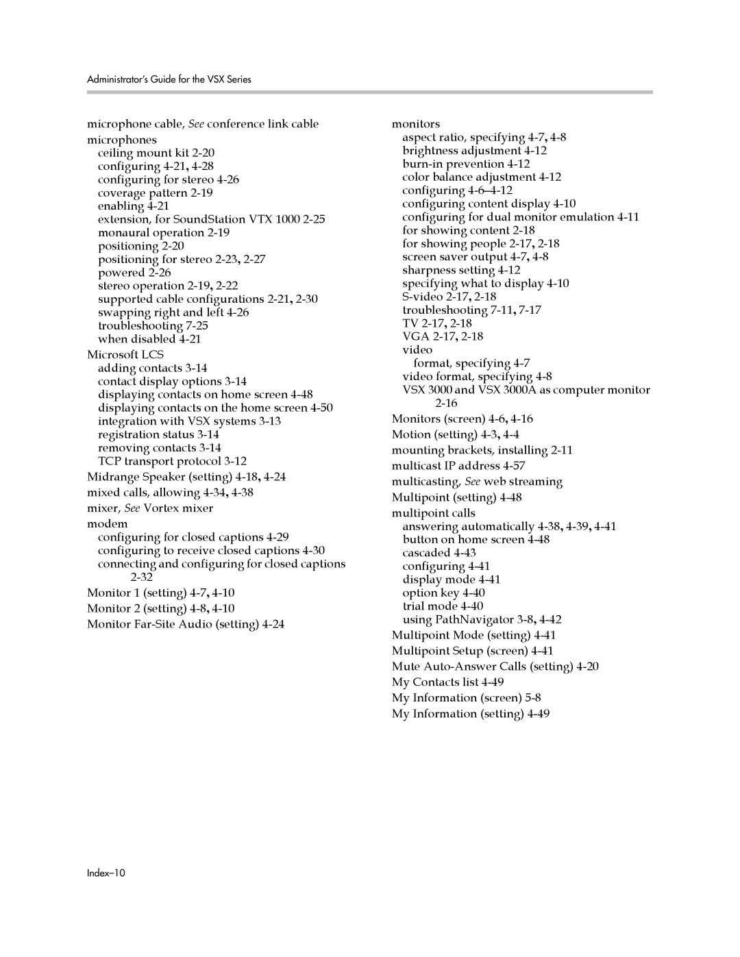 Polycom VSX Series manual Index-10 