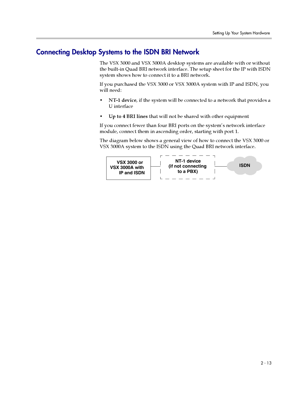 Polycom VSX Series manual Connecting Desktop Systems to the Isdn BRI Network 