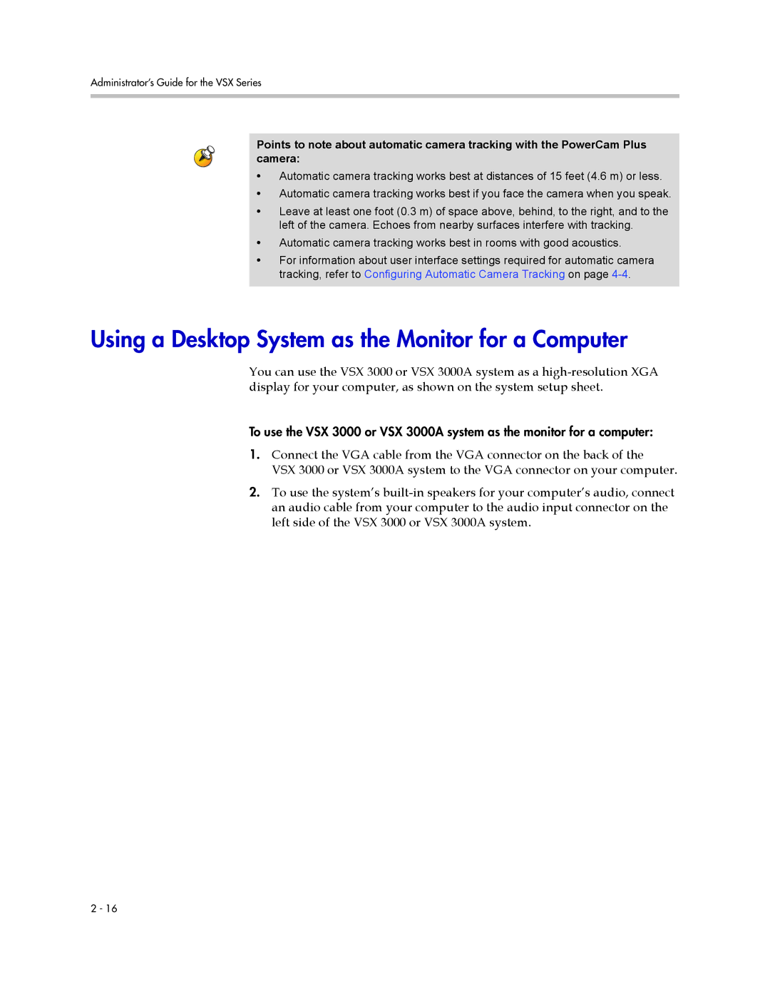 Polycom VSX Series manual Using a Desktop System as the Monitor for a Computer 