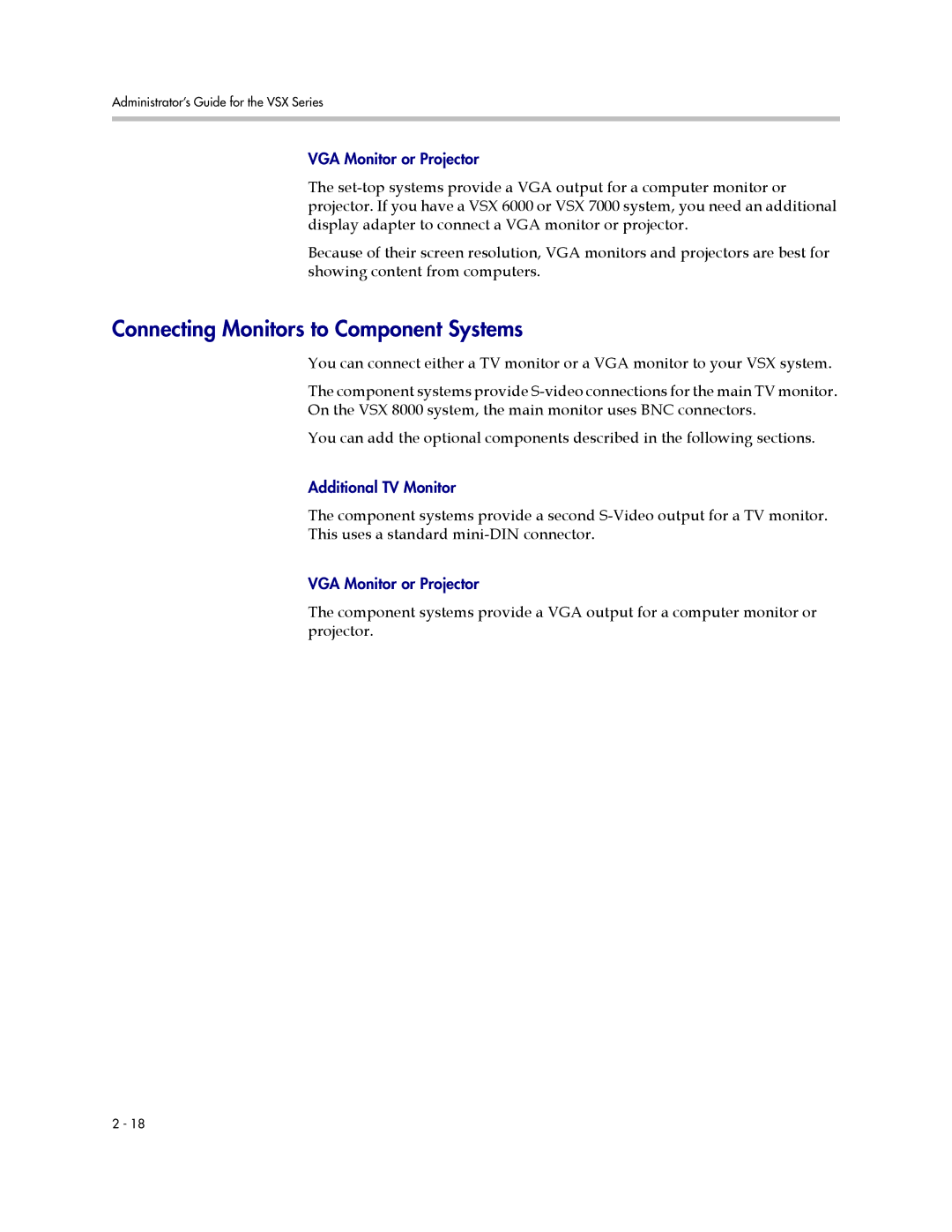 Polycom VSX Series manual Connecting Monitors to Component Systems 