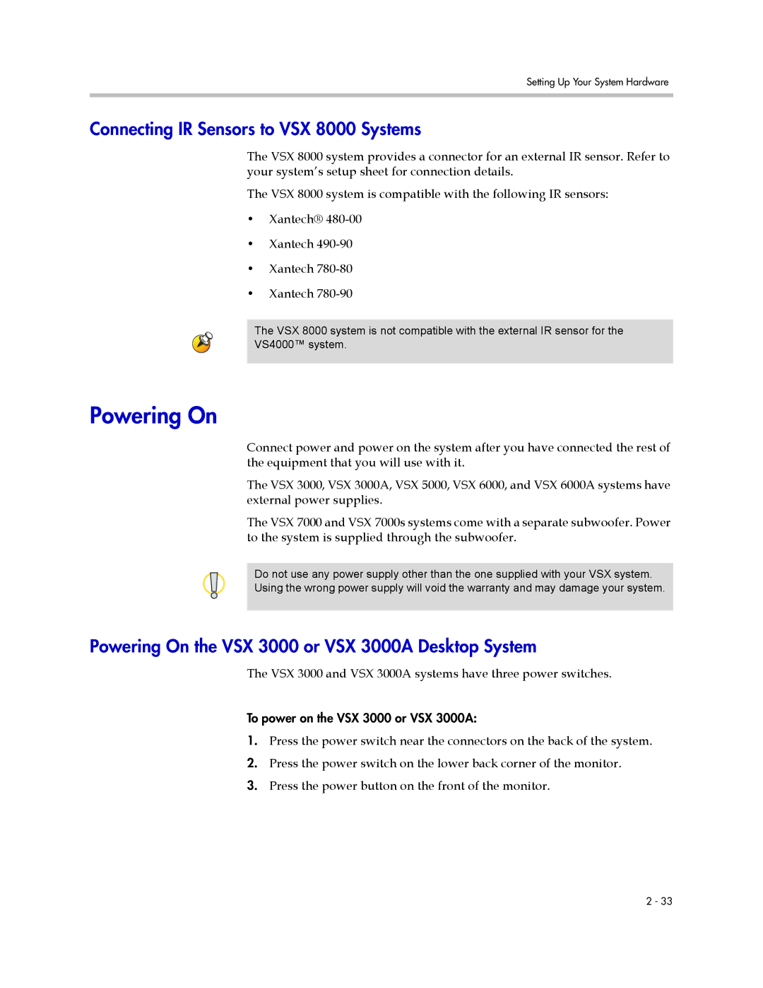 Polycom VSX Series manual Powering On, Connecting IR Sensors to VSX 8000 Systems 