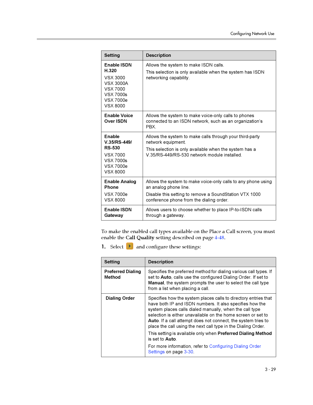 Polycom VSX Series manual 320, Enable Voice, Over Isdn, 35/RS-449, RS-530, Enable Analog, Phone, Method, Dialing Order 