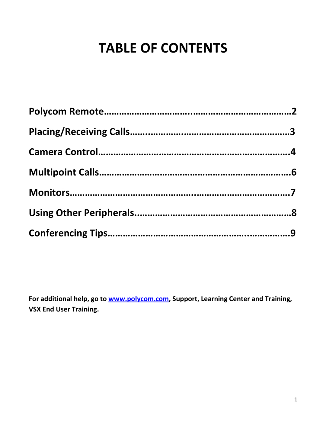 Polycom VSX7000E manual Table of Contents 