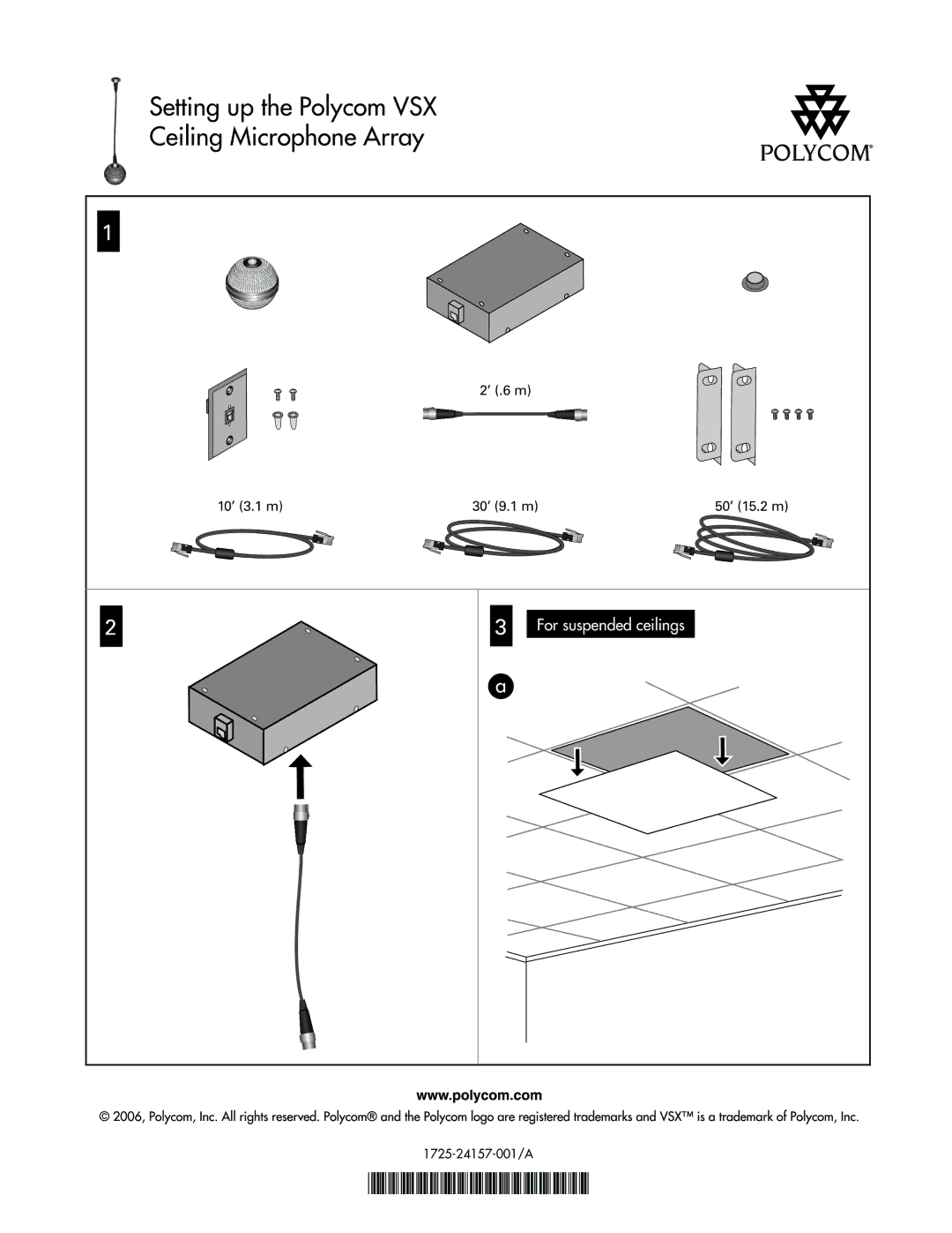 Polycom VSXTM 5000 manual Setting up the Polycom VSX Ceiling Microphone Array 