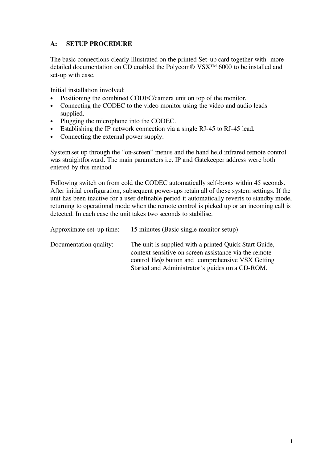 Polycom VSXTM 6000 appendix Setup Procedure 