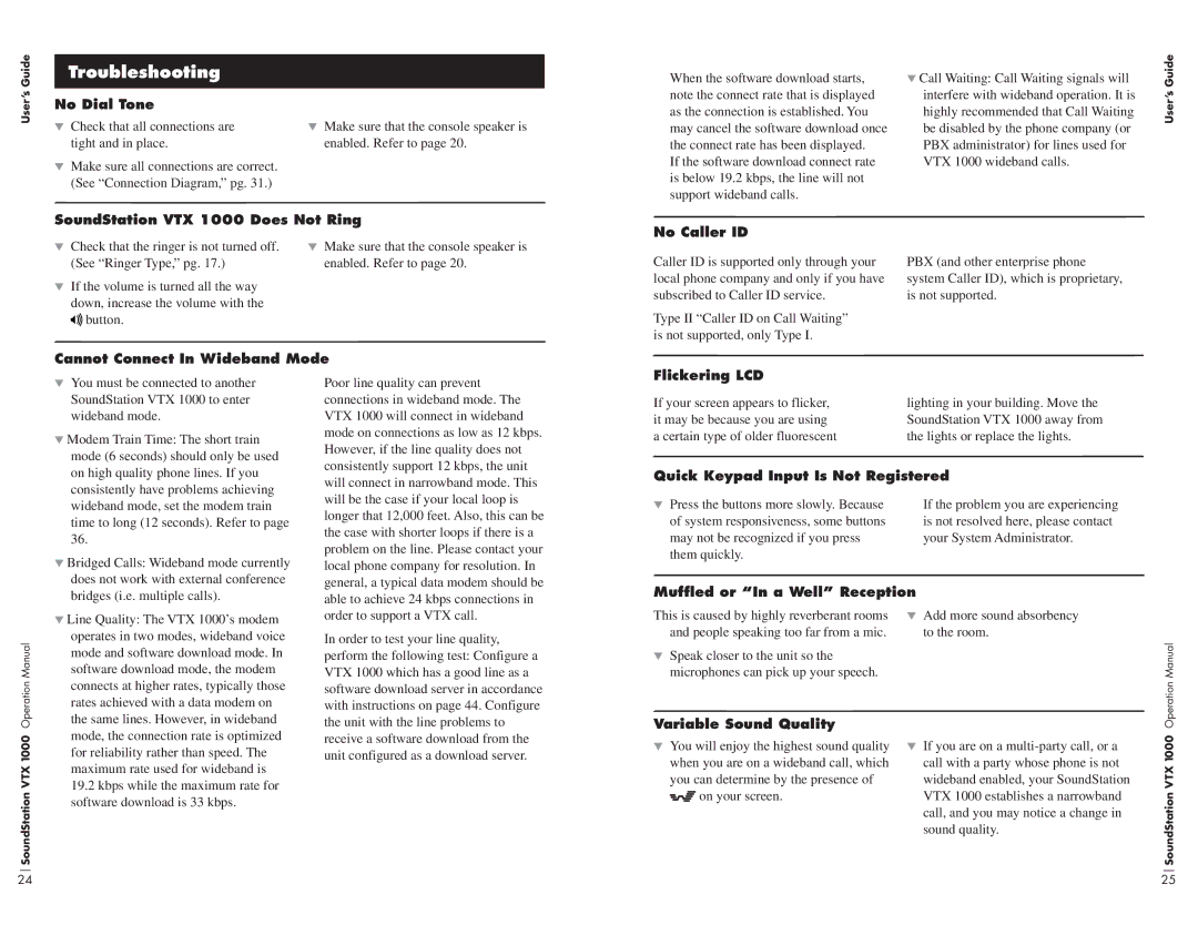 Polycom VTX1000 operation manual Troubleshooting 