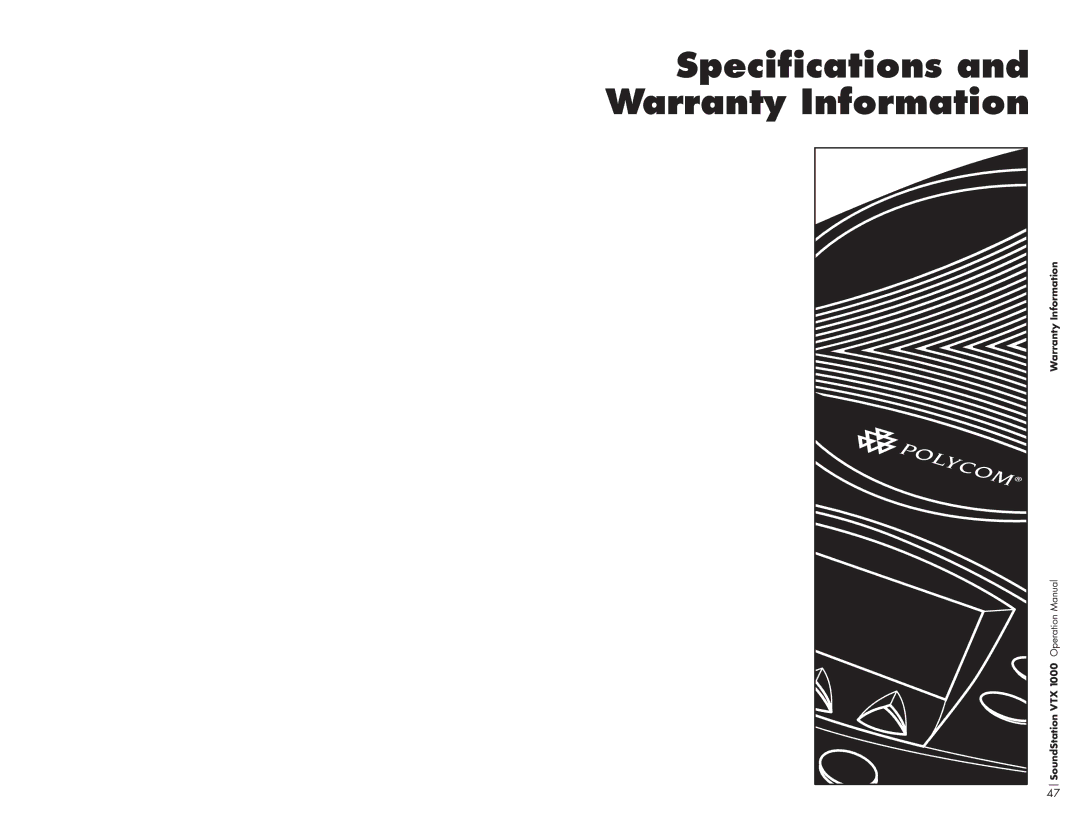 Polycom VTX1000 operation manual Specifications and Warranty Information 