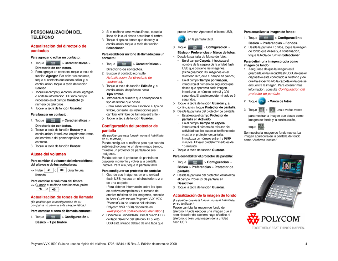 Polycom VVX 1500 manual Actualización del directorio de contactos, Ajuste del volumen, Actualización de tonos de llamada 