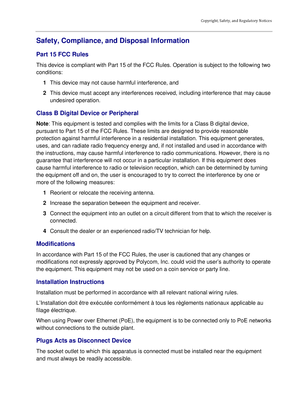 Polycom VVX 300 manual Safety, Compliance, and Disposal Information 