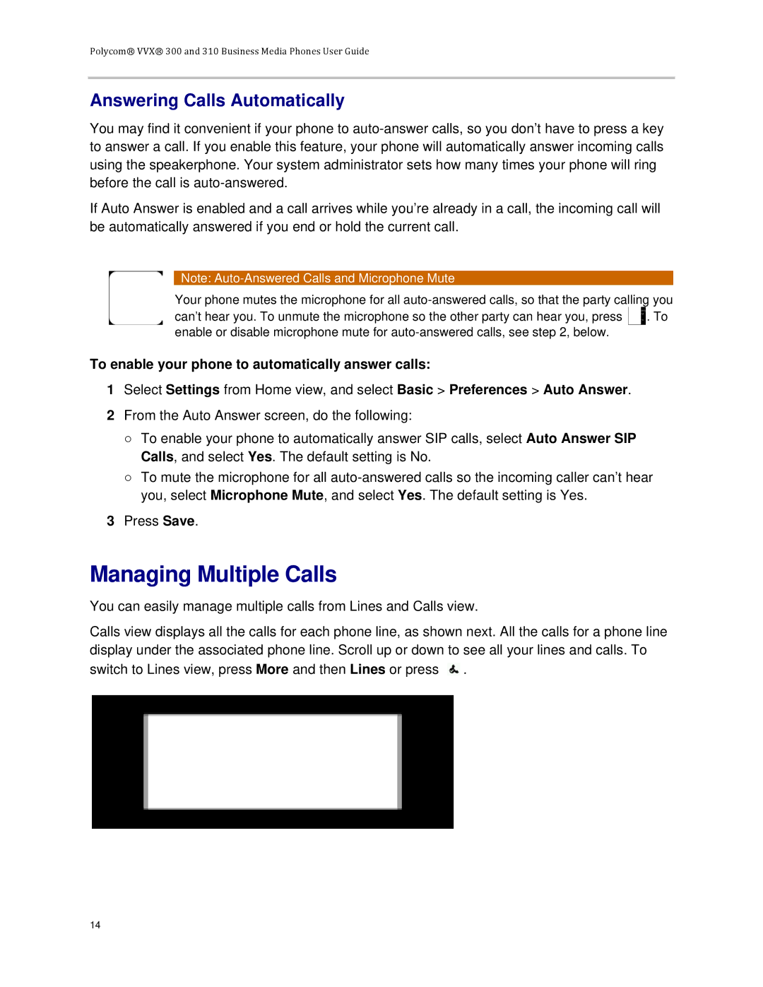 Polycom VVX 300 Managing Multiple Calls, Answering Calls Automatically, To enable your phone to automatically answer calls 