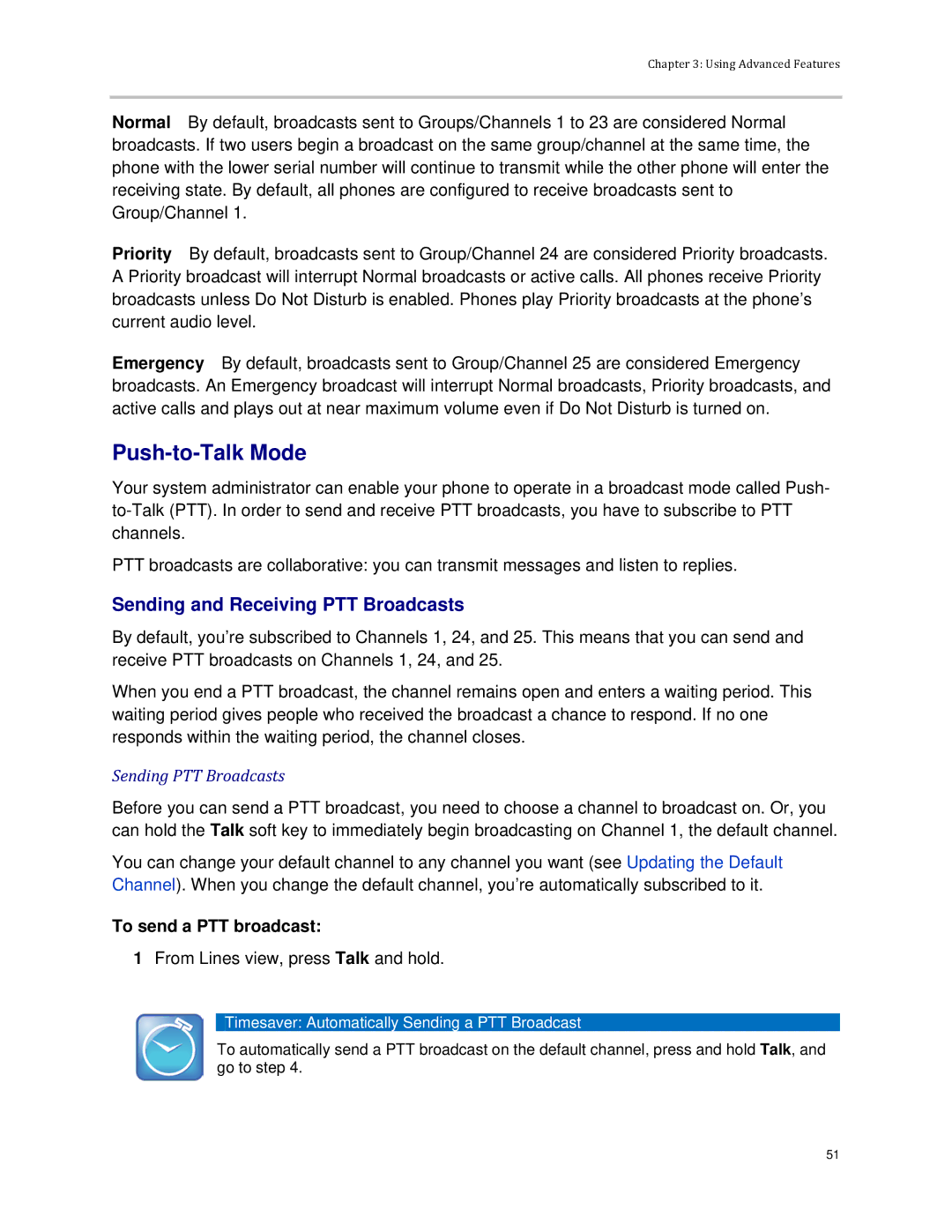 Polycom VVX 300 manual Push-to-Talk Mode, Sending and Receiving PTT Broadcasts, To send a PTT broadcast 