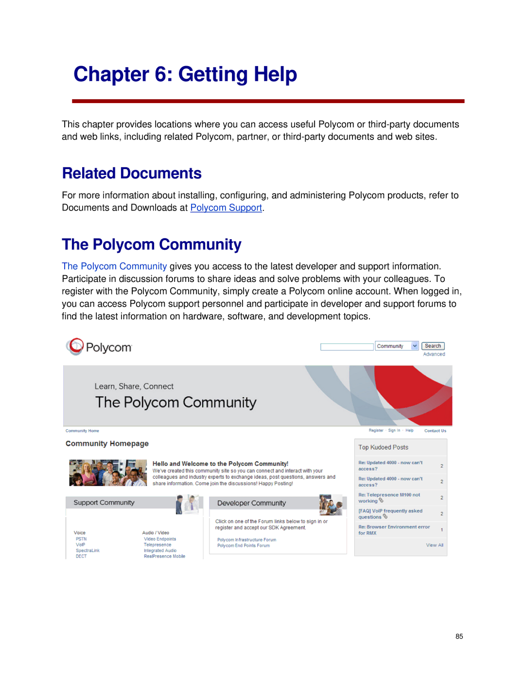 Polycom VVX 300 manual Getting Help, Polycom Community 