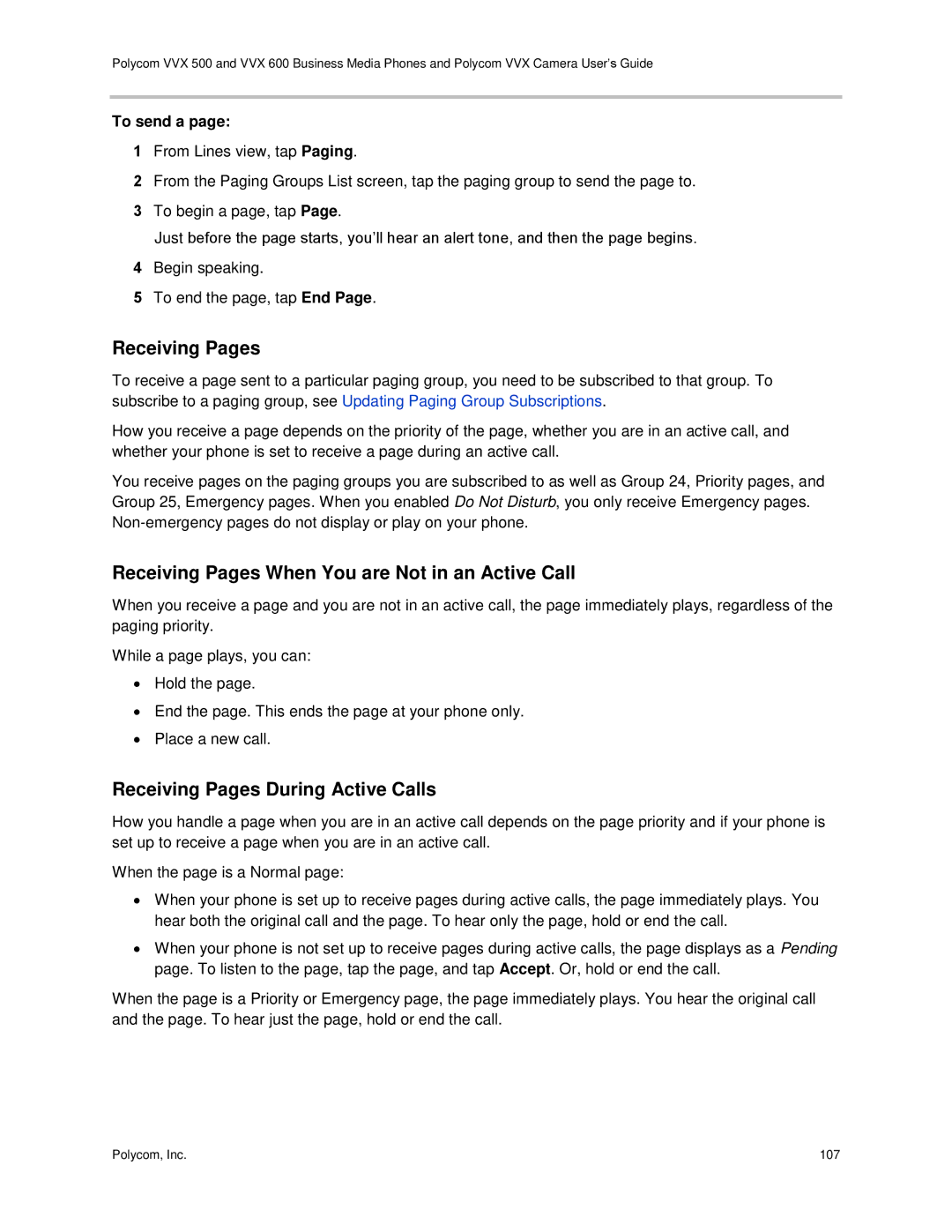 Polycom vvx 500 manual Receiving Pages, To send a 