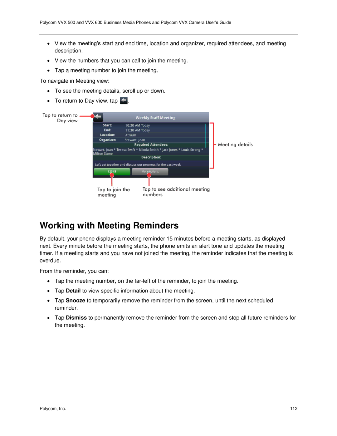 Polycom vvx 500 manual Working with Meeting Reminders 