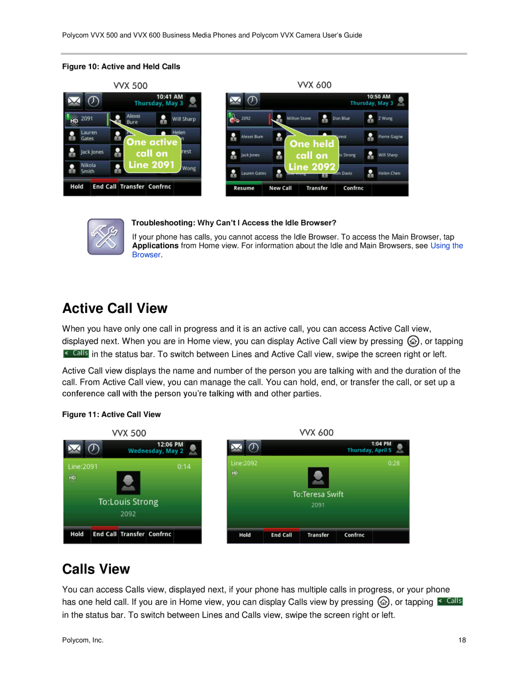 Polycom vvx 500 manual Active Call View, Calls View 