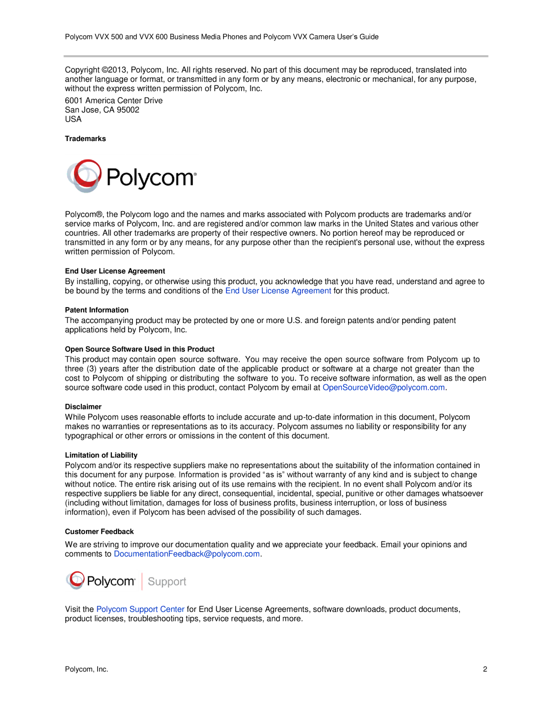 Polycom vvx 500 manual Trademarks 